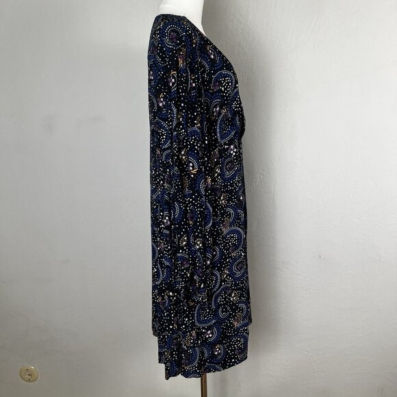 Anthropologie Maeve Dress Size 16W Long Sleeve Black V-Neck Pattern Knee Length - Picture 8 of 12